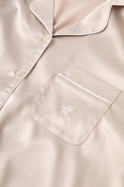 Natural Ladies Satin Piping Trim Button Through Pjs