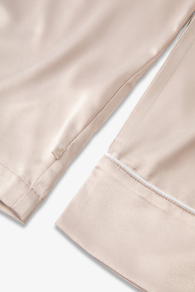 Natural Ladies Satin Piping Trim Button Through Pjs