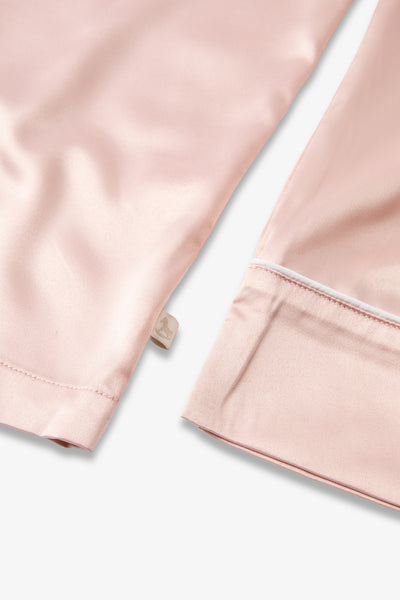 Dusky Pink Ladies Satin Piping Trim Button Through Pjs