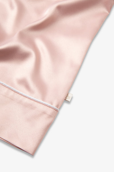 Dusky Pink Ladies Satin Piping Trim Button Through Pjs