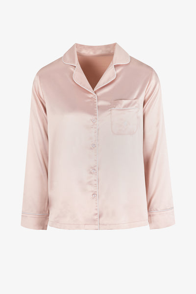 Dusky Pink Ladies Satin Piping Trim Button Through Pjs