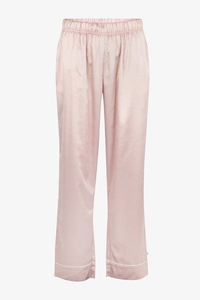 Dusky Pink Ladies Satin Piping Trim Button Through Pjs