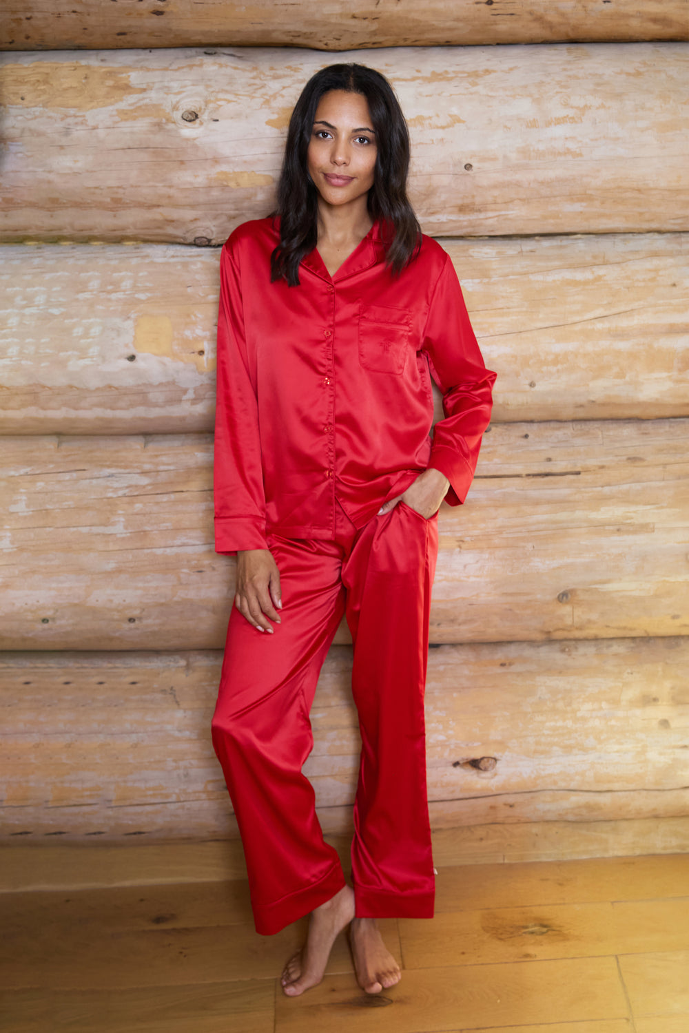 Satin Piped Button Through Pyjamas