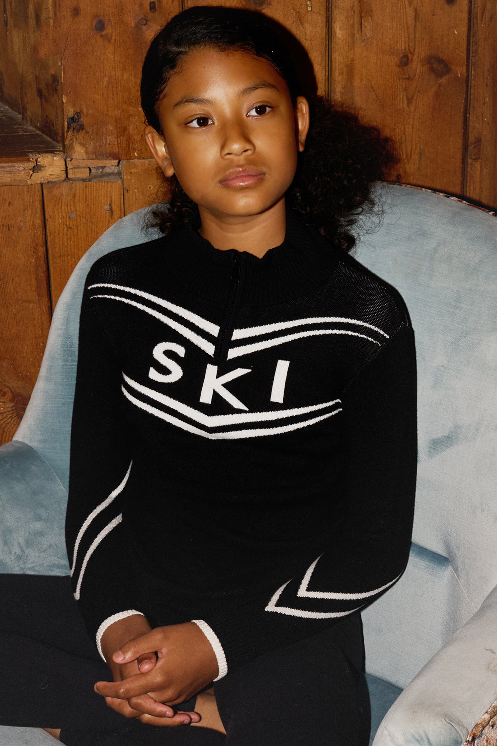 Black/ Cream Zip Kids Ski Jumper