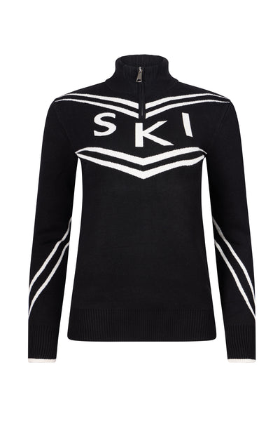 Black/ Cream Ladies Zip Panel Ski Jumper
