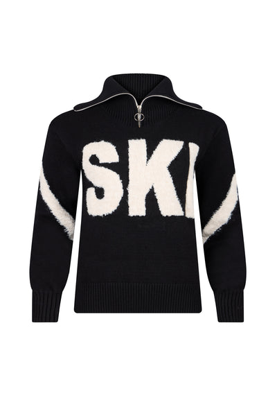 Black/ Cream Ladies Zip Relaxed Ski Jumper