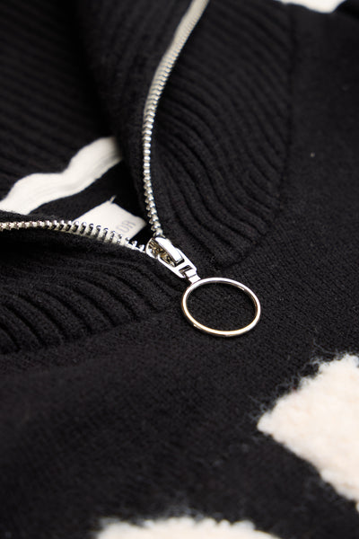 Black/ Cream Ladies Zip Relaxed Ski Jumper