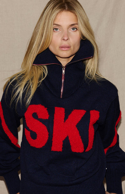 Navy/ Red Ladies Zip Relaxed Ski Jumper