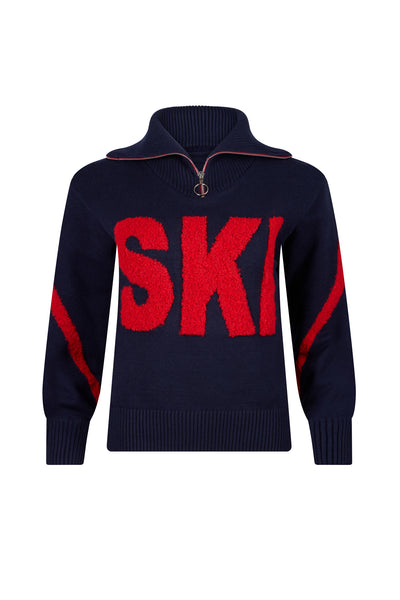 Navy/ Red Ladies Zip Relaxed Ski Jumper