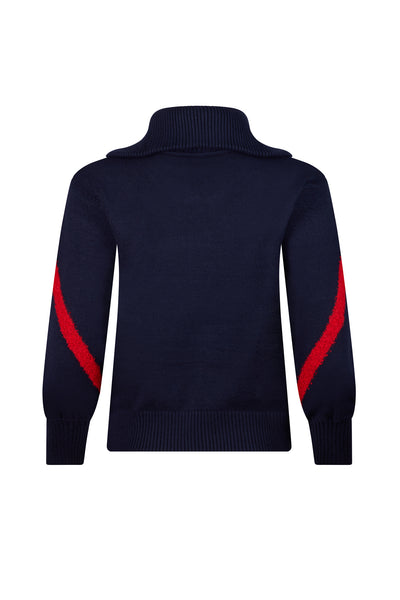 Navy/ Red Ladies Zip Relaxed Ski Jumper