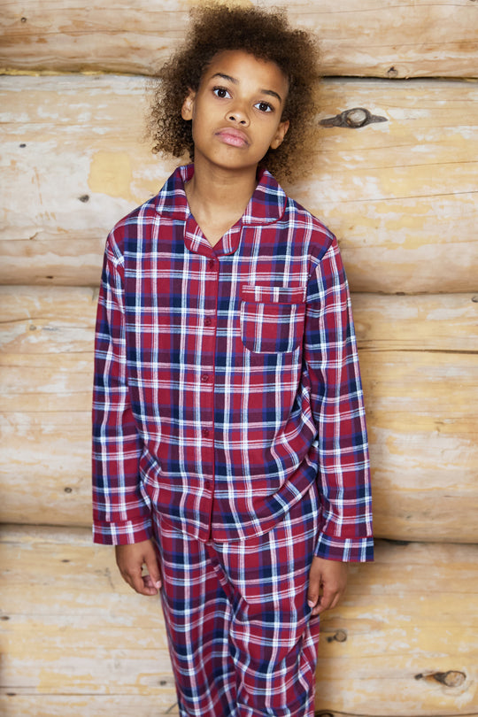 Kids Flannel Check Button Through Pjs