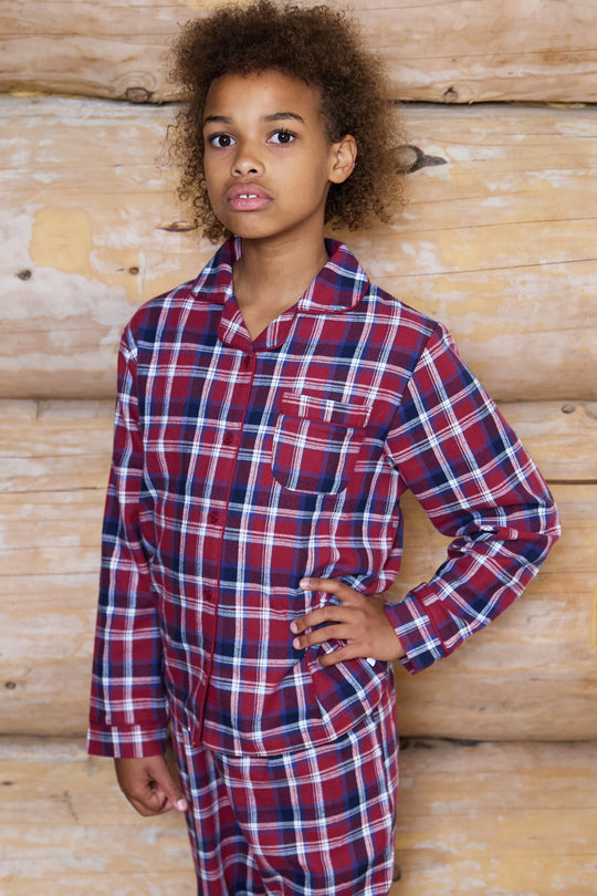 Kids Flannel Check Button Through Pjs
