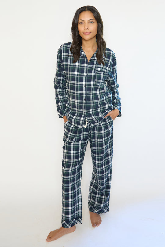 Ladies Flannel Check Button Through Pyjamas