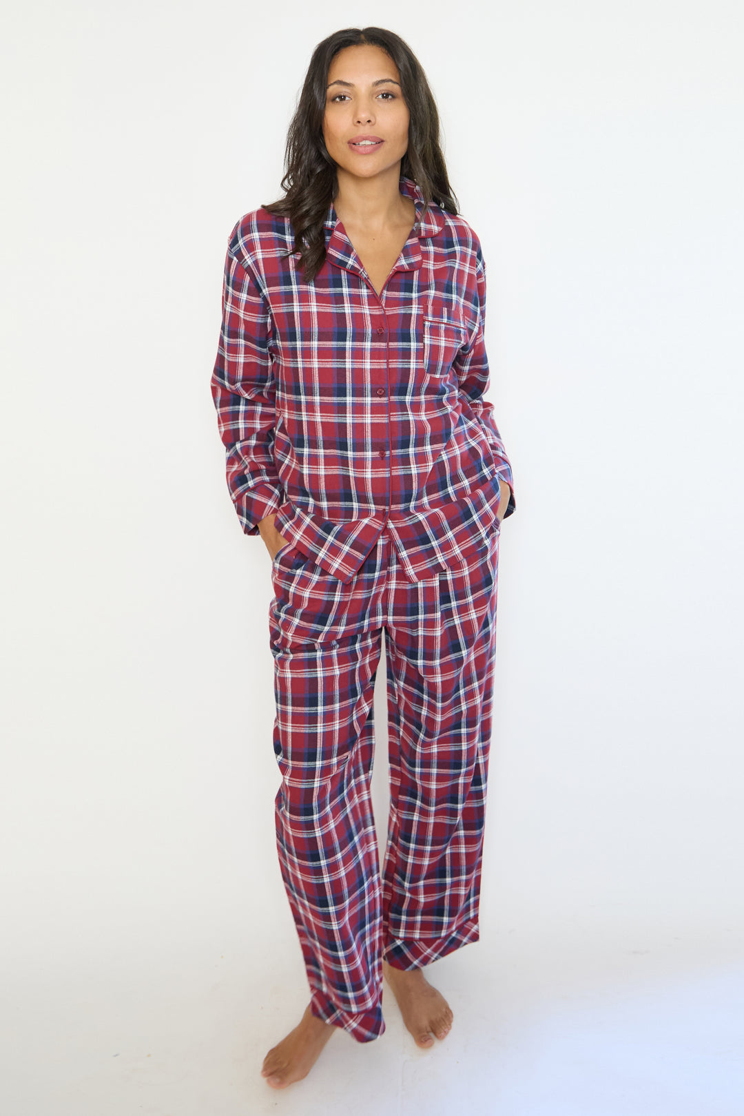 Ladies Flannel Check Button Through Pyjamas