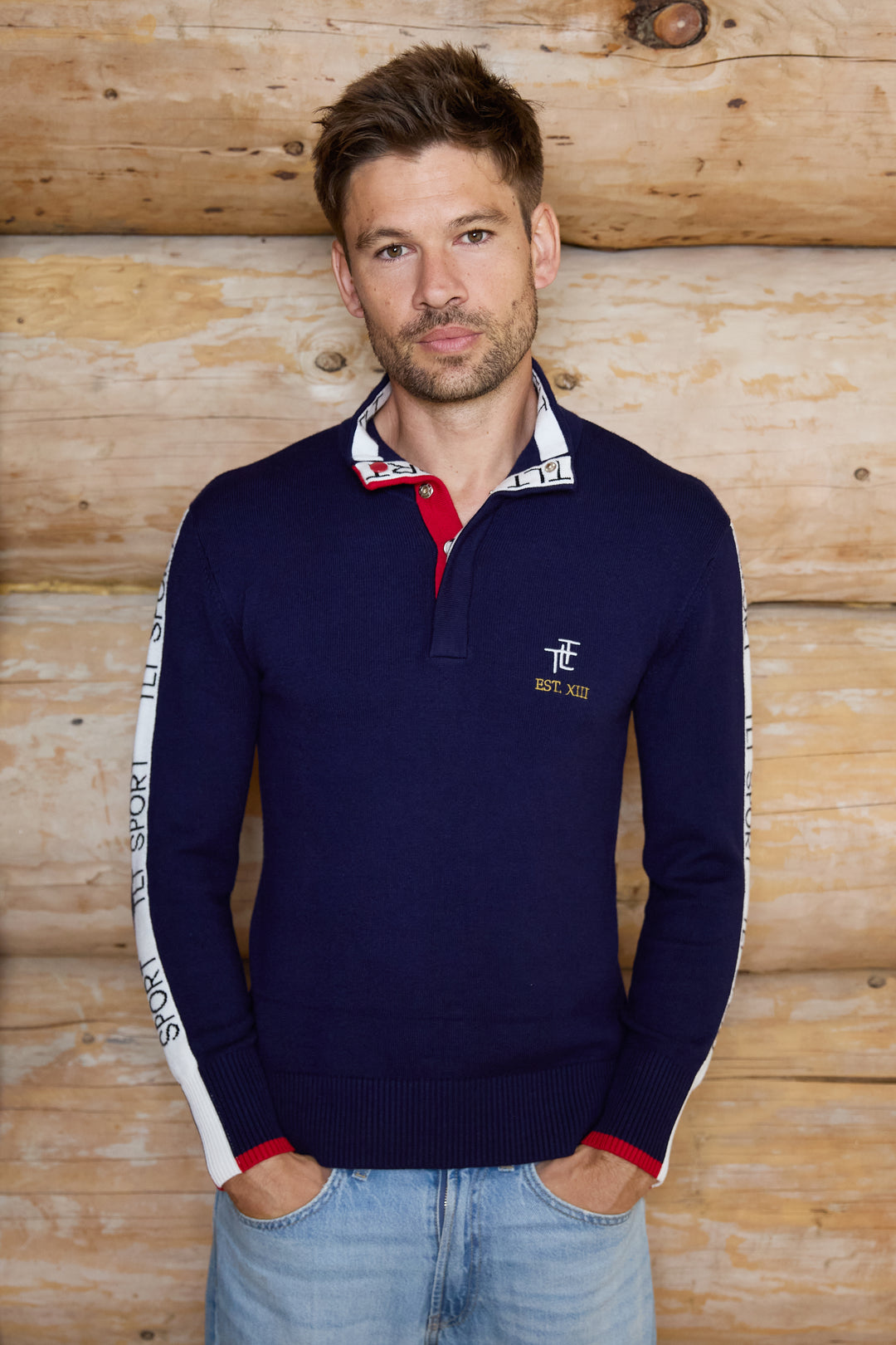TLT Sports Button Neck Mens Jumper