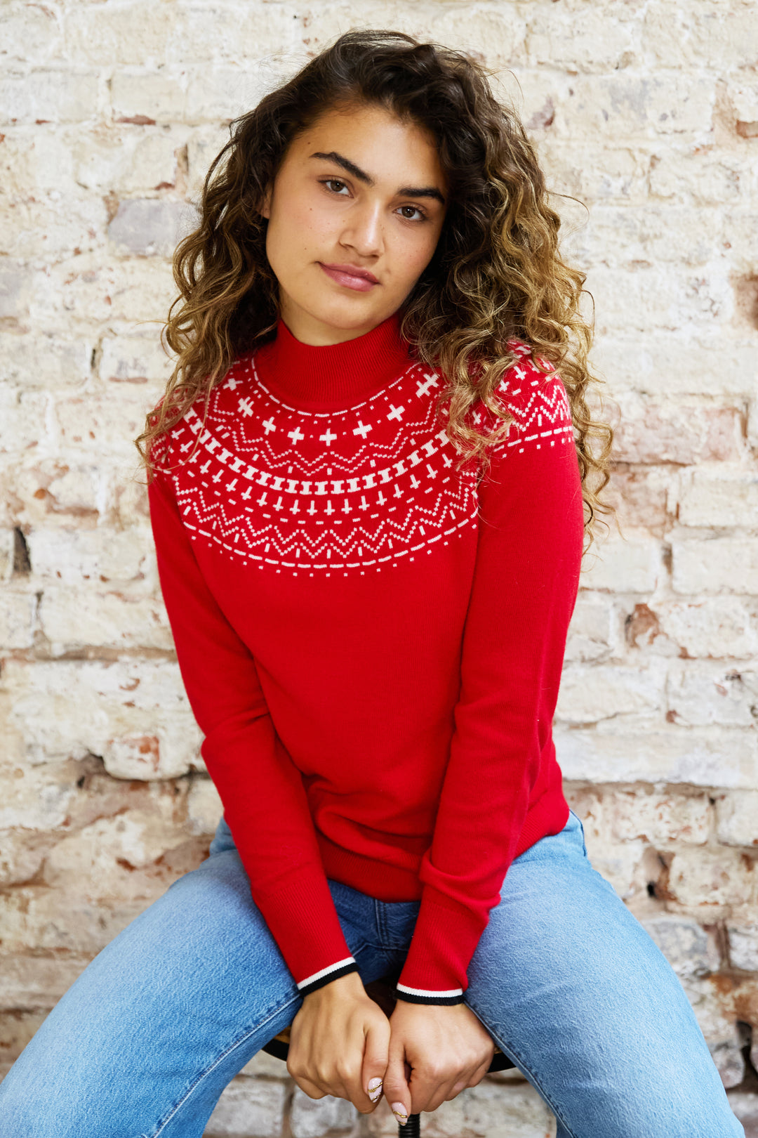 Wool Blend Fairisle Funnel Neck Jumper