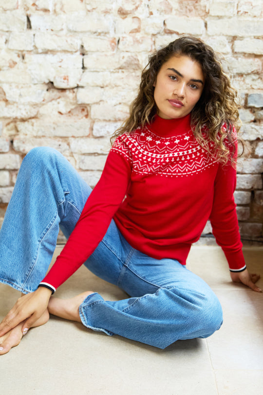 Wool Blend Fairisle Funnel Neck Jumper