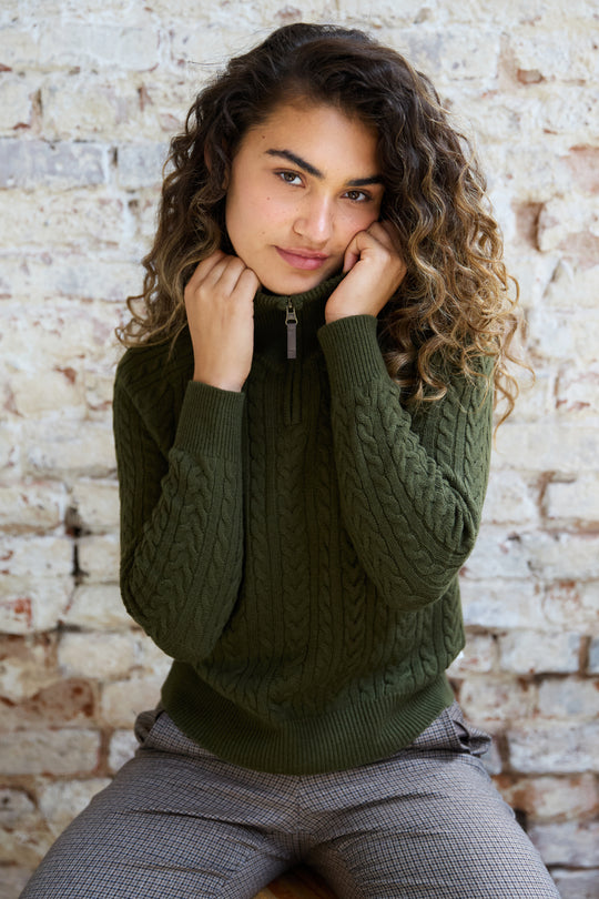 Ava Cable Zip Neck Jumper