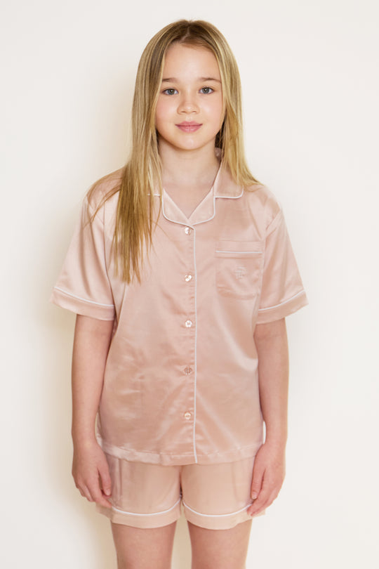 Kids Satin Short Button Through Pyjamas