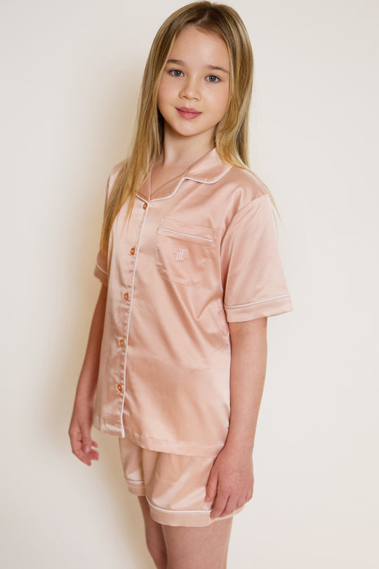 Kids Satin Short Button Through Pyjamas