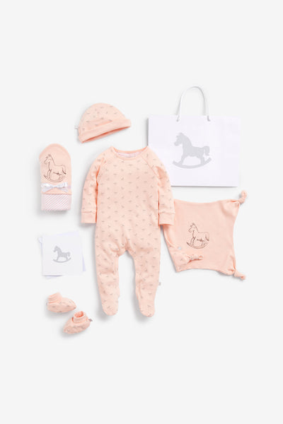 Super Soft Jersey Sleep Suit, Hat, Blanket, Comforter And Booties Gift Set - pink