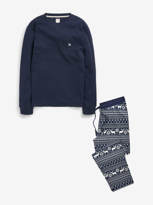 Christmas Mens Navy Reindeer PJs