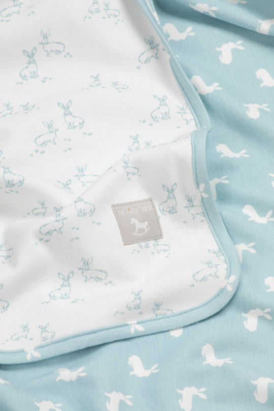 Jersey Blanket, sky blue hare and little blue hare print