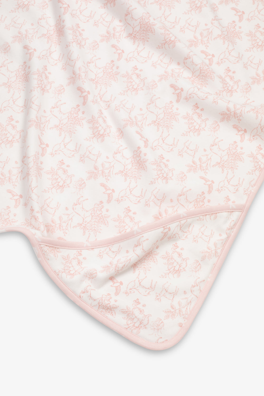 Jersey Blanket, pink woodland and hare print