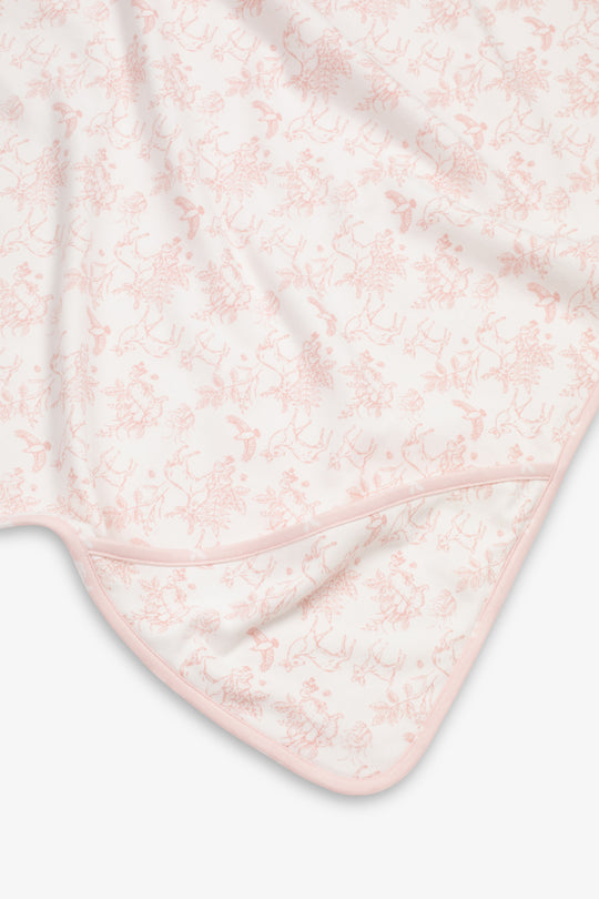 Jersey Blanket, pink woodland and hare print