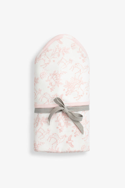 Jersey Blanket, pink woodland and hare print