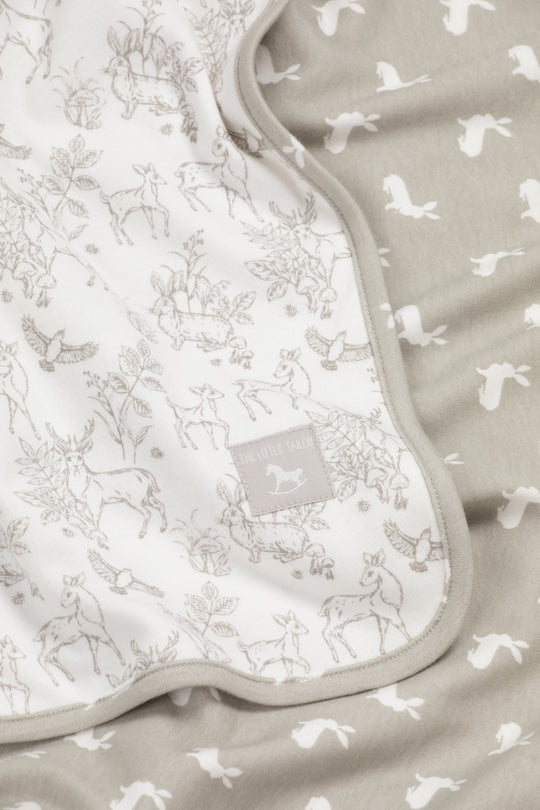 Jersey Blanket white woodland and fawn hare print