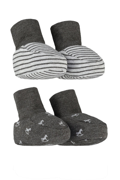 2 Pack Soft Jersey Baby Booties - charcoal and grey marl