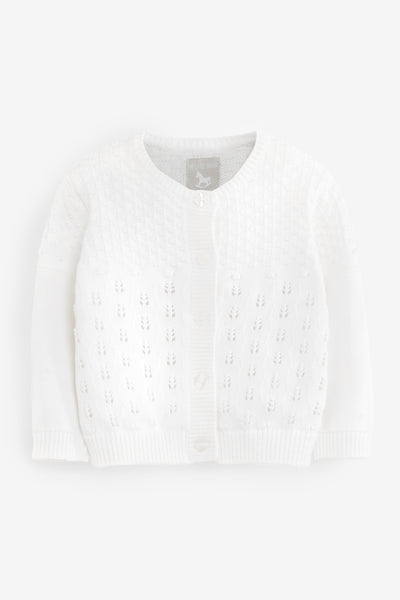 White Pointelle Knitted Cotton Cardigan