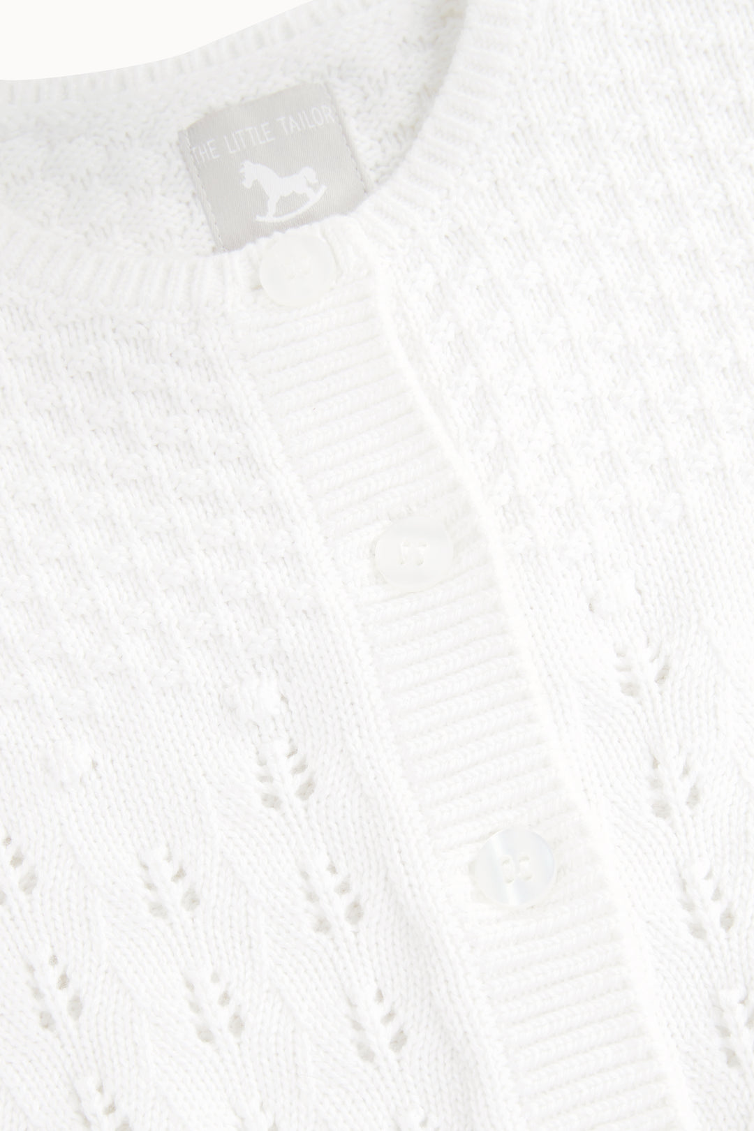 White Pointelle Knitted Cotton Cardigan