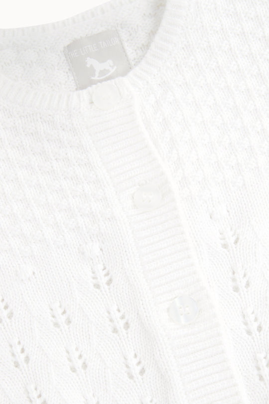 White Pointelle Knitted Cotton Cardigan
