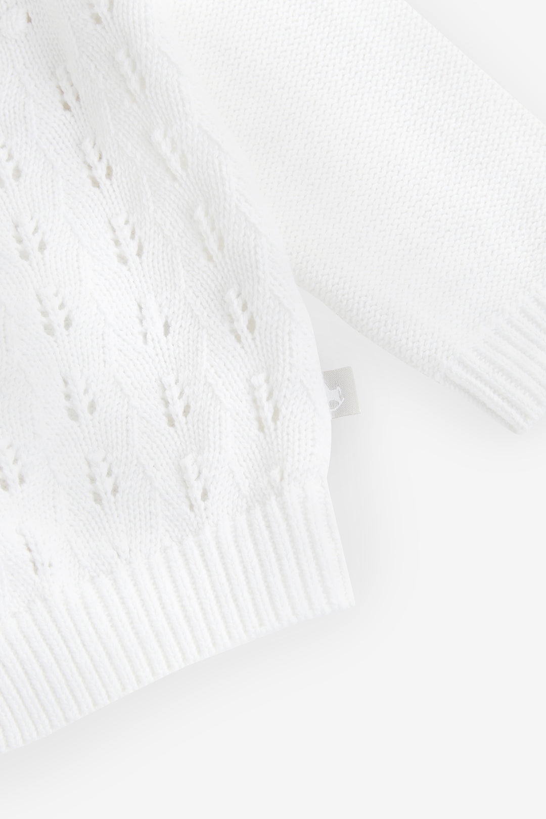 White Pointelle Knitted Cotton Cardigan