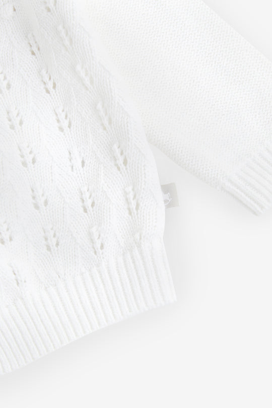 White Pointelle Knitted Cotton Cardigan