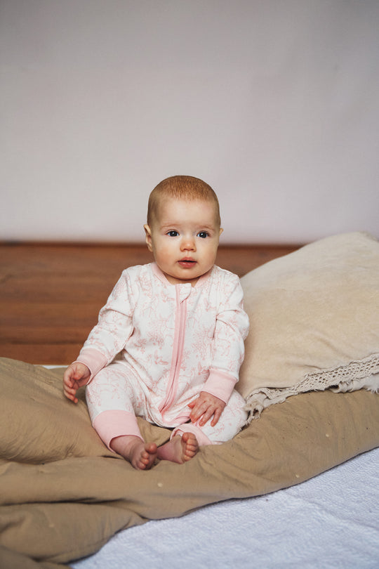 Sleepsuit/Onesie, rose pink woodland print