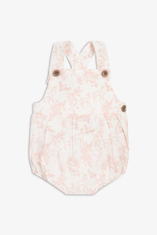 Cotton Shorty Dungaree/Body, rose pink woodland print