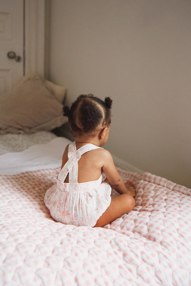 Cotton Shorty Dungaree/Body, rose pink woodland print