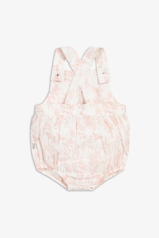 Cotton Shorty Dungaree/Body, rose pink woodland print