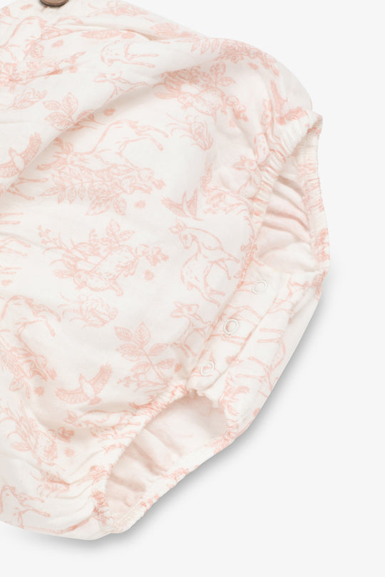 Cotton Shorty Dungaree/Body, rose pink woodland print