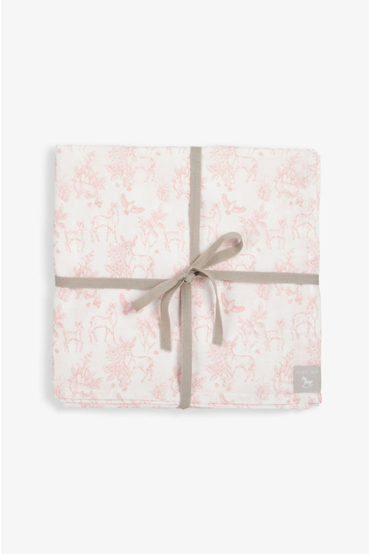 Large Muslin Blanket/Scarf, rose pink woodland print