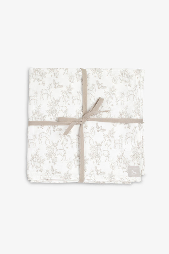 Large Muslin Blanket/Scarf, white woodland print