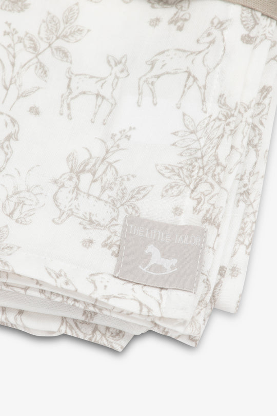 Large Muslin Blanket/Scarf, white woodland print