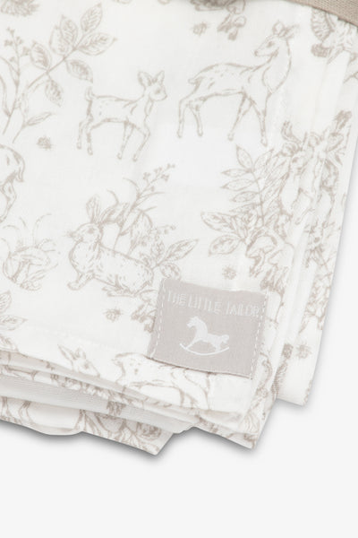 Large Muslin Blanket/Scarf, white woodland print