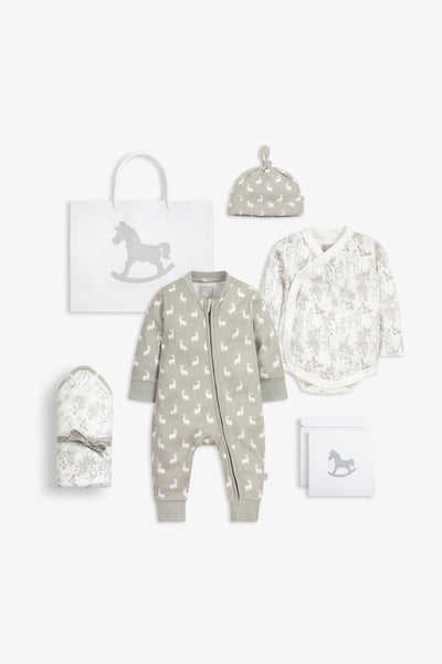 Welcome Little Baby Gift Set, white woodland print