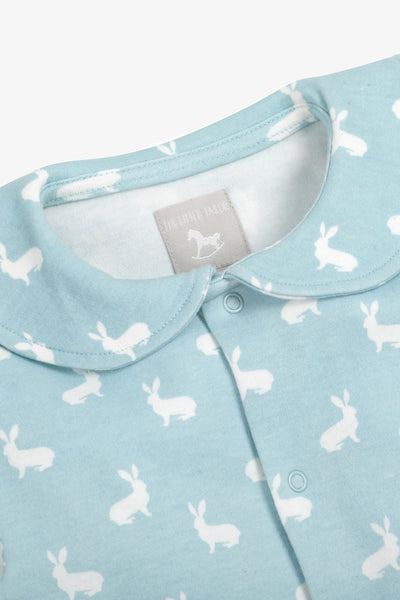 Jersey Shorty Romper - sky blue hare print