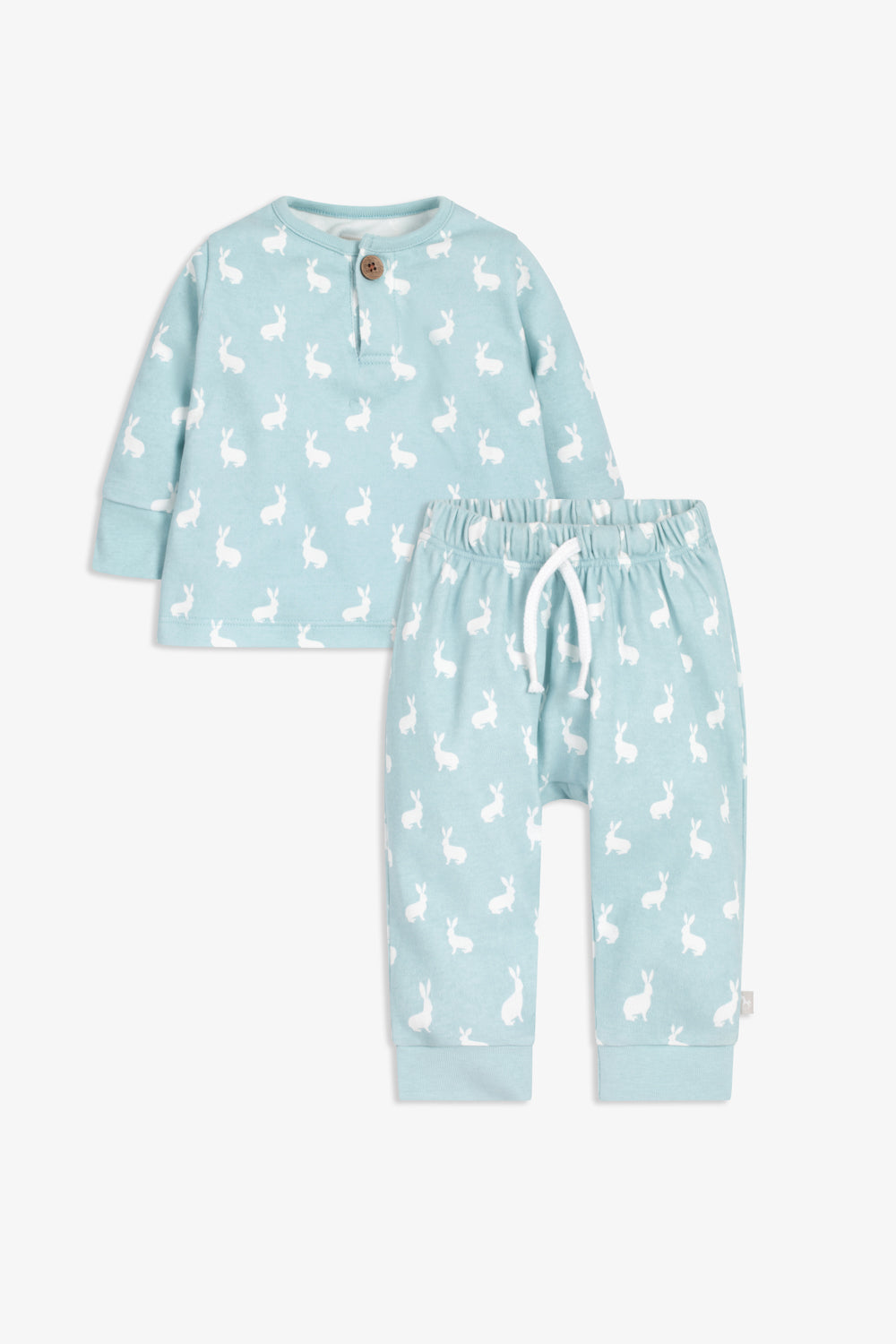 Top and Pants Set, sky blue hare print