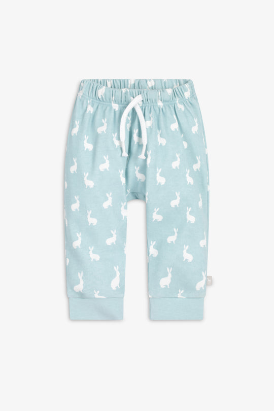 Top and Pants Set, sky blue hare print